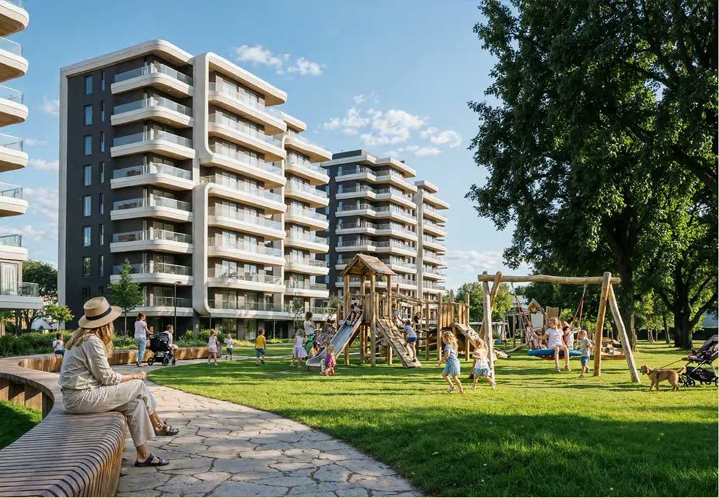 Park Views render: buildings beside a playground