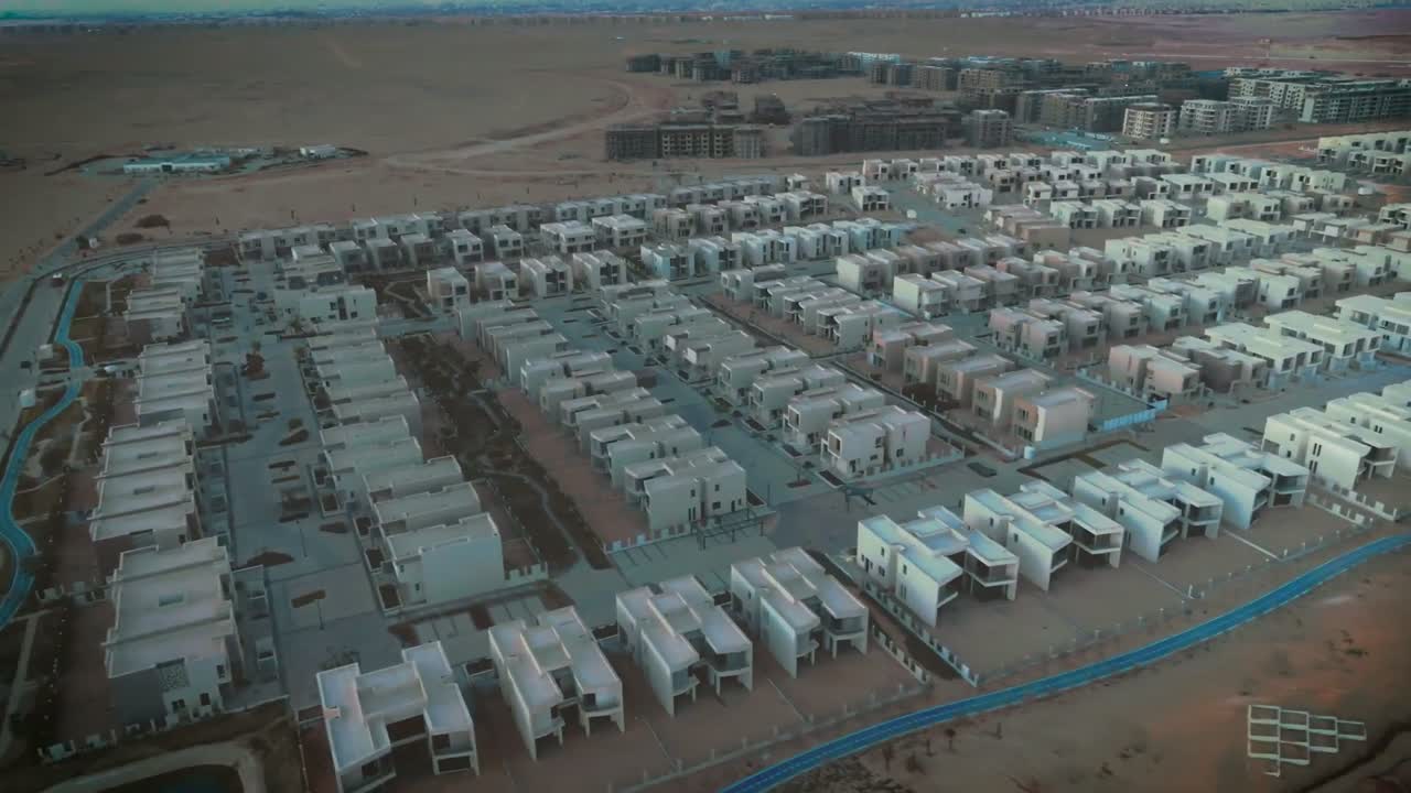 Drone view over Badya's first townhouse district